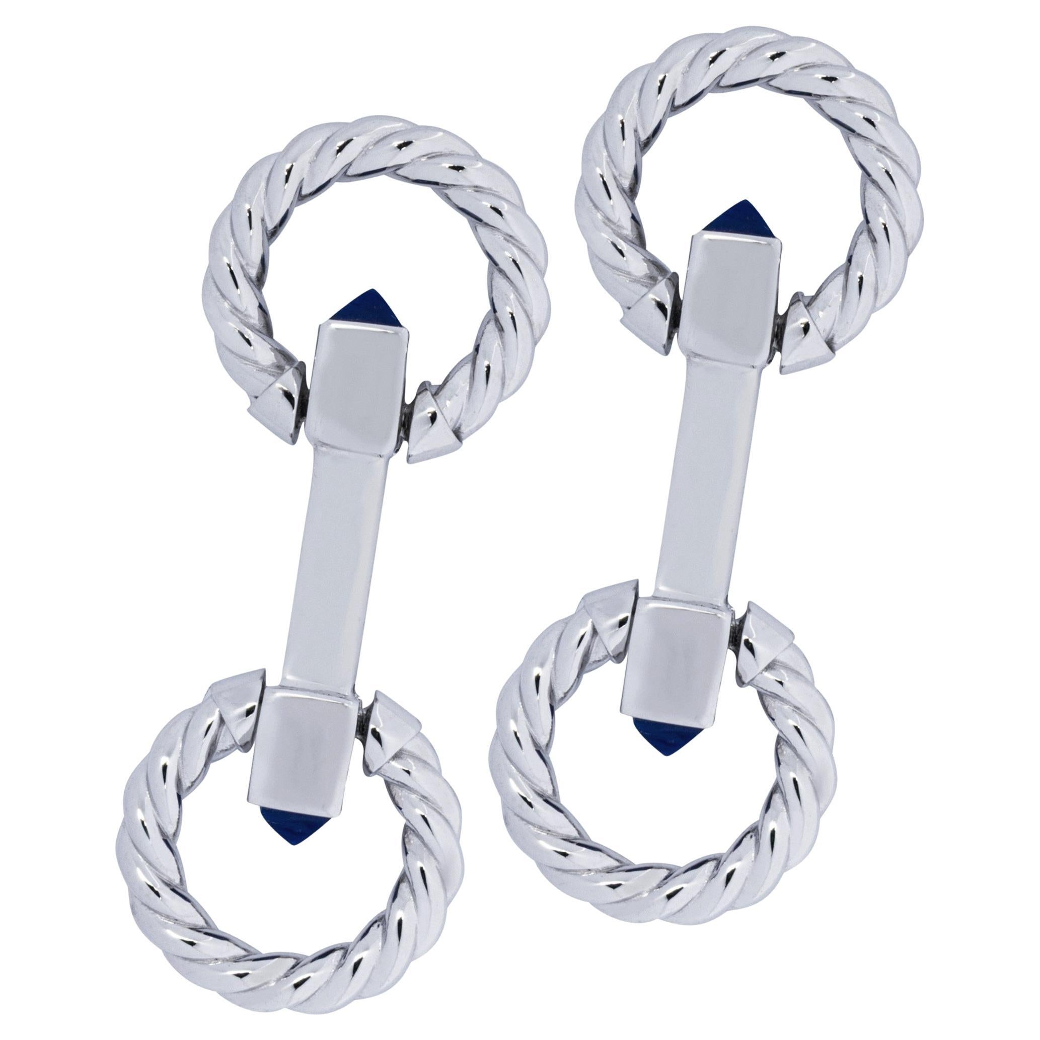 Alex Jona Sterling Silver Double Ring Folding Cufflinks For Sale