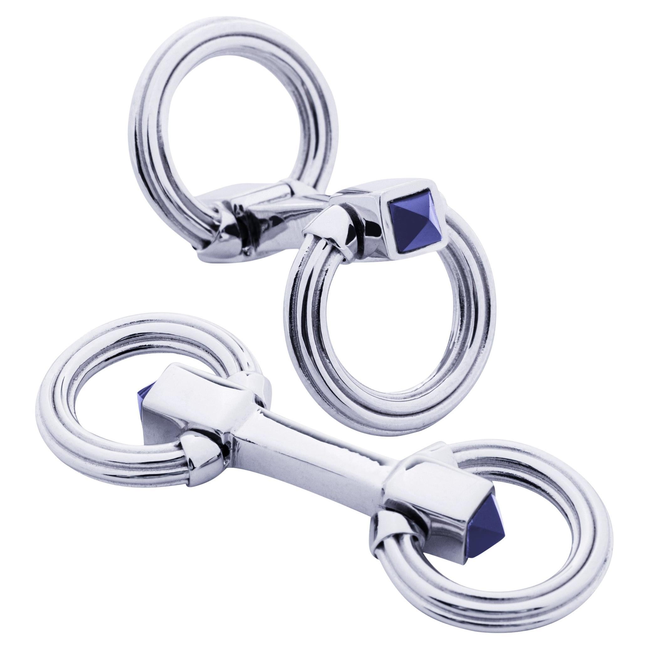 Gemelli Alex Jona in argento sterling a doppio anello Foldes Lapis Lazuli in vendita