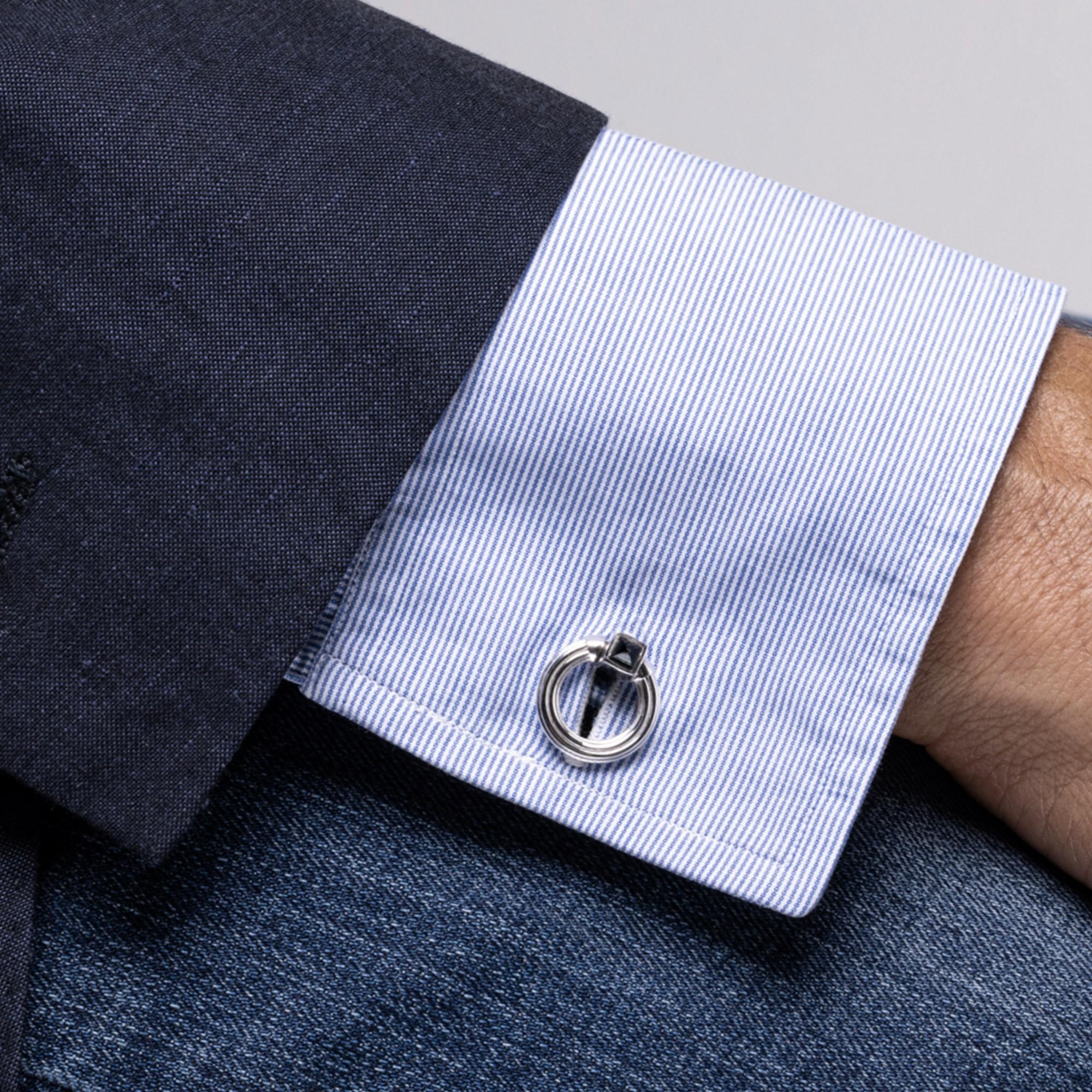 Boutons de manchette en argent Alex Jona à double anneau pliant en onyx Neuf - En vente à Torino, Piedmont