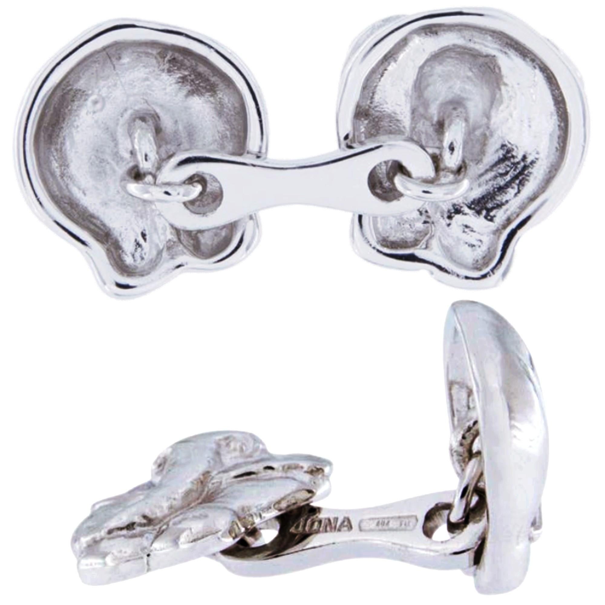 Alex Jona Sterling Silver Elephant Cufflinks In New Condition For Sale In Torino, IT