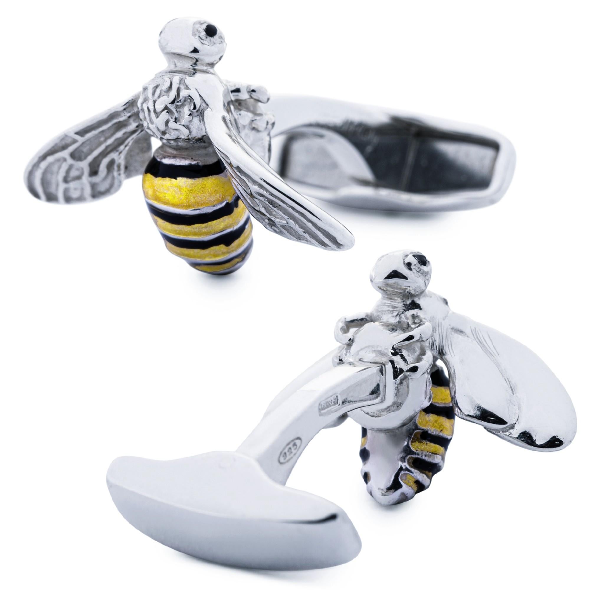 Gemelli con ape smaltata Alex Jona Sterling Silver In condizioni Nuovo in vendita a Lugano, CH