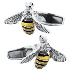 Alex Jona Sterling Silver Enamel Bee Cufflinks