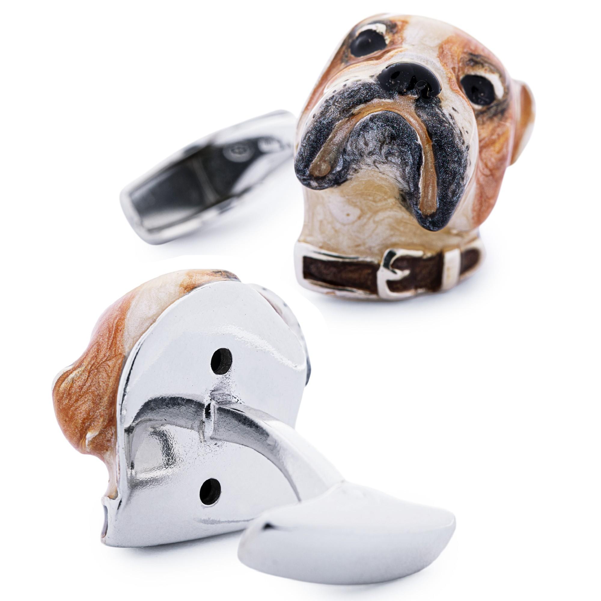 Alex Jona Sterling Silber Emaille Bulldogge Manschettenknöpfe im Zustand „Neu“ im Angebot in Lugano, CH