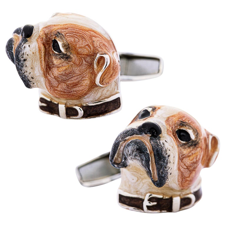 Boutons De Manchette Bulldog Noir - Acier Rhodié - Design Moderne Et Masculin - Neuf Avec étiquettes