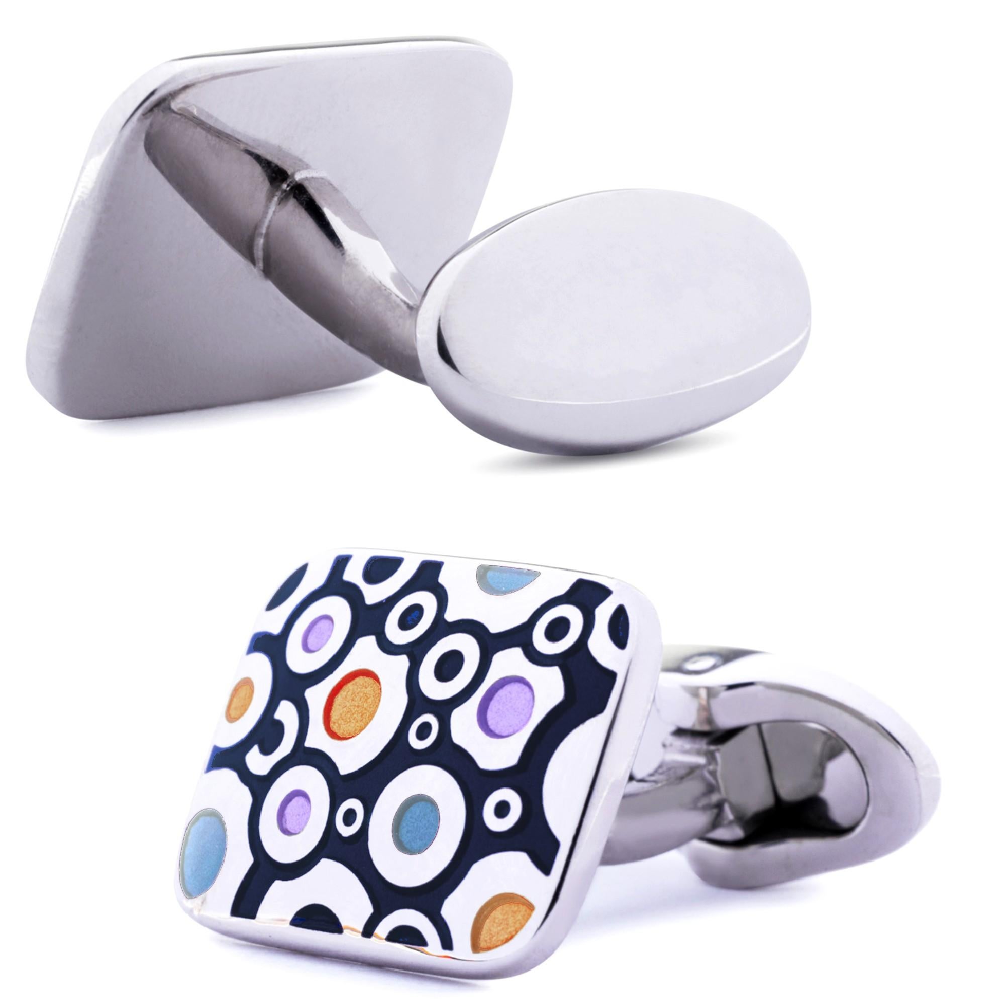 Alex Jona Sterling Silver Enamel Cufflinks In New Condition For Sale In Torino, IT