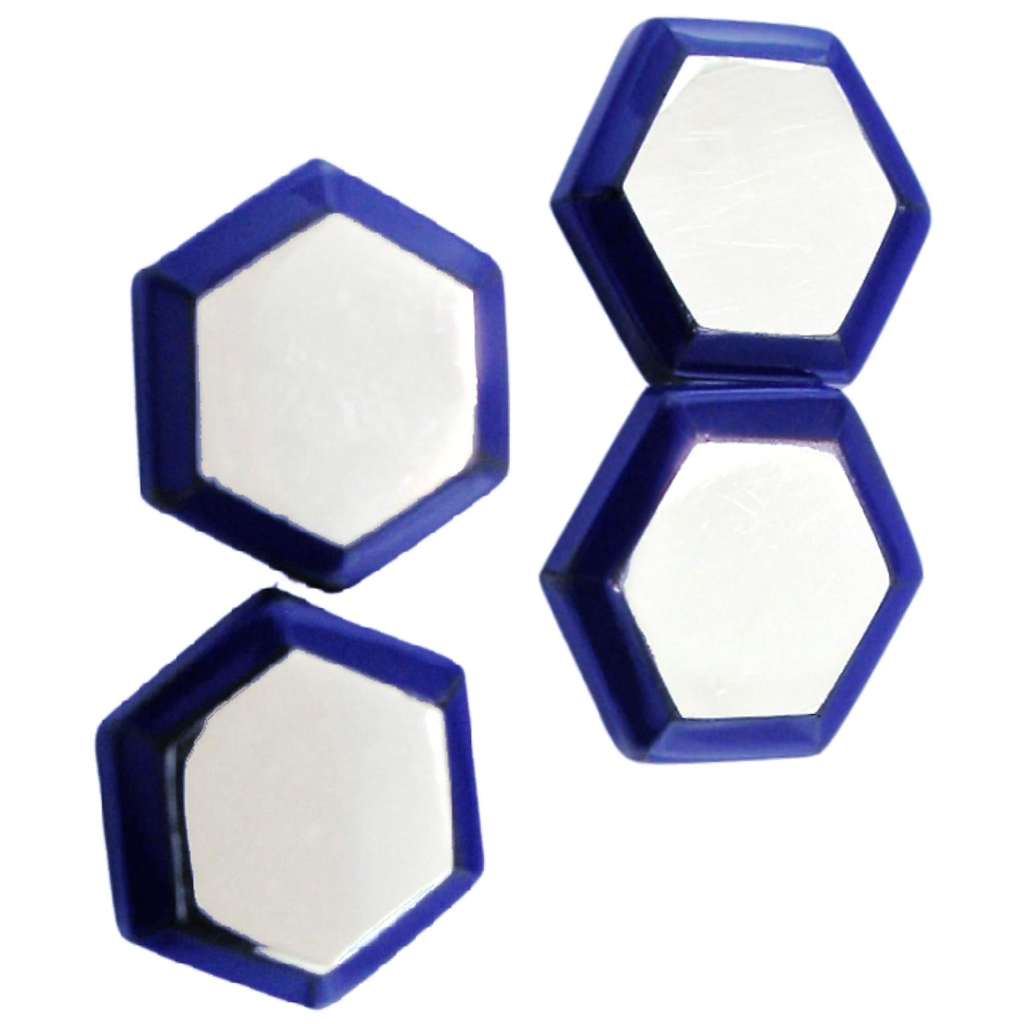 Alex Jona Sterling Silver Enamel Hexagonal Cufflinks In New Condition For Sale In Torino, IT