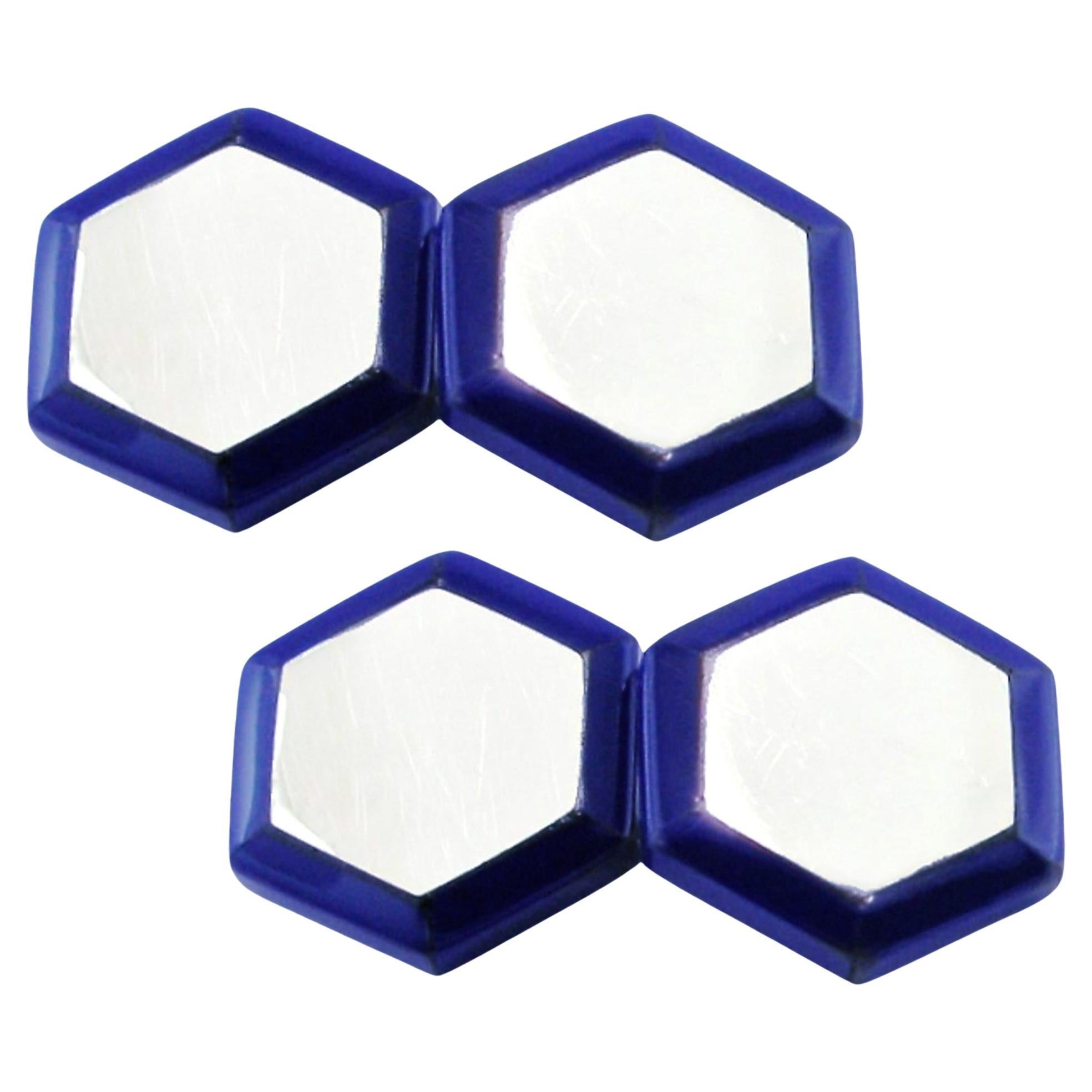 Alex Jona Sterling Silver Enamel Hexagonal Cufflinks For Sale