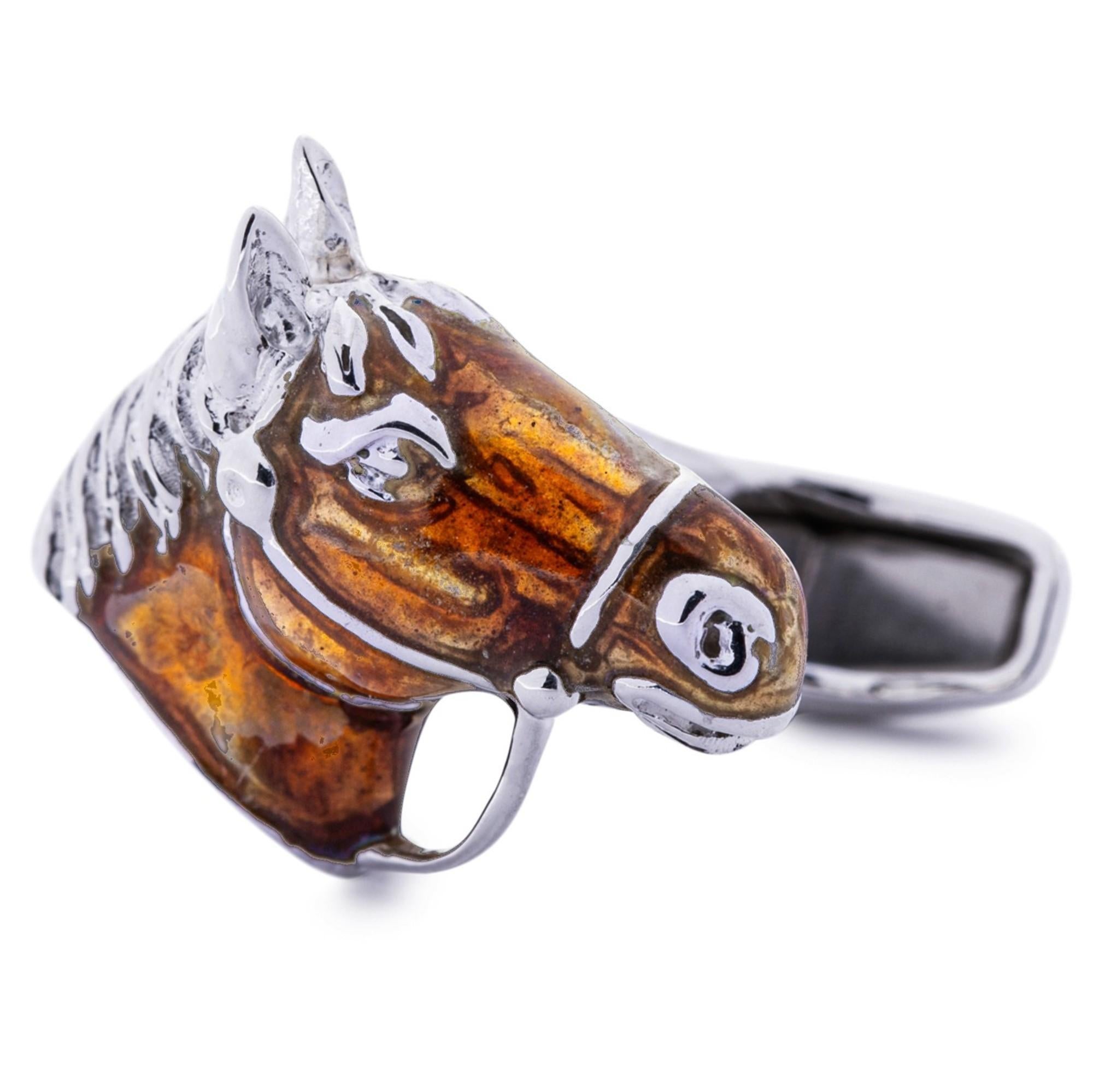 Alex Jona Design Kollektion, handgefertigt in Italien, Manschettenknöpfe aus Sterlingsilber mit handgemalter Emaille. Diese Manschettenknöpfe sind mit einem T-Bar-Verschluss ausgestattet, der die Handhabung erleichtert und dafür sorgt, dass sie