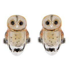 Alex Jona Sterling Silver Enamel Owl Cufflinks