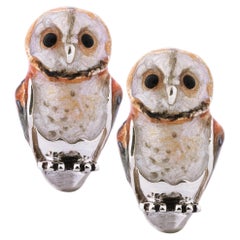 Alex Jona Sterling Silver Enamel Owl Cufflinks
