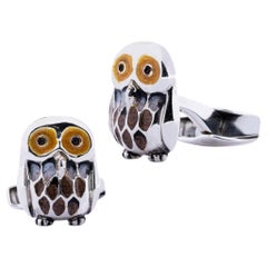 Sterling Silver Enamel Owl Cufflinks