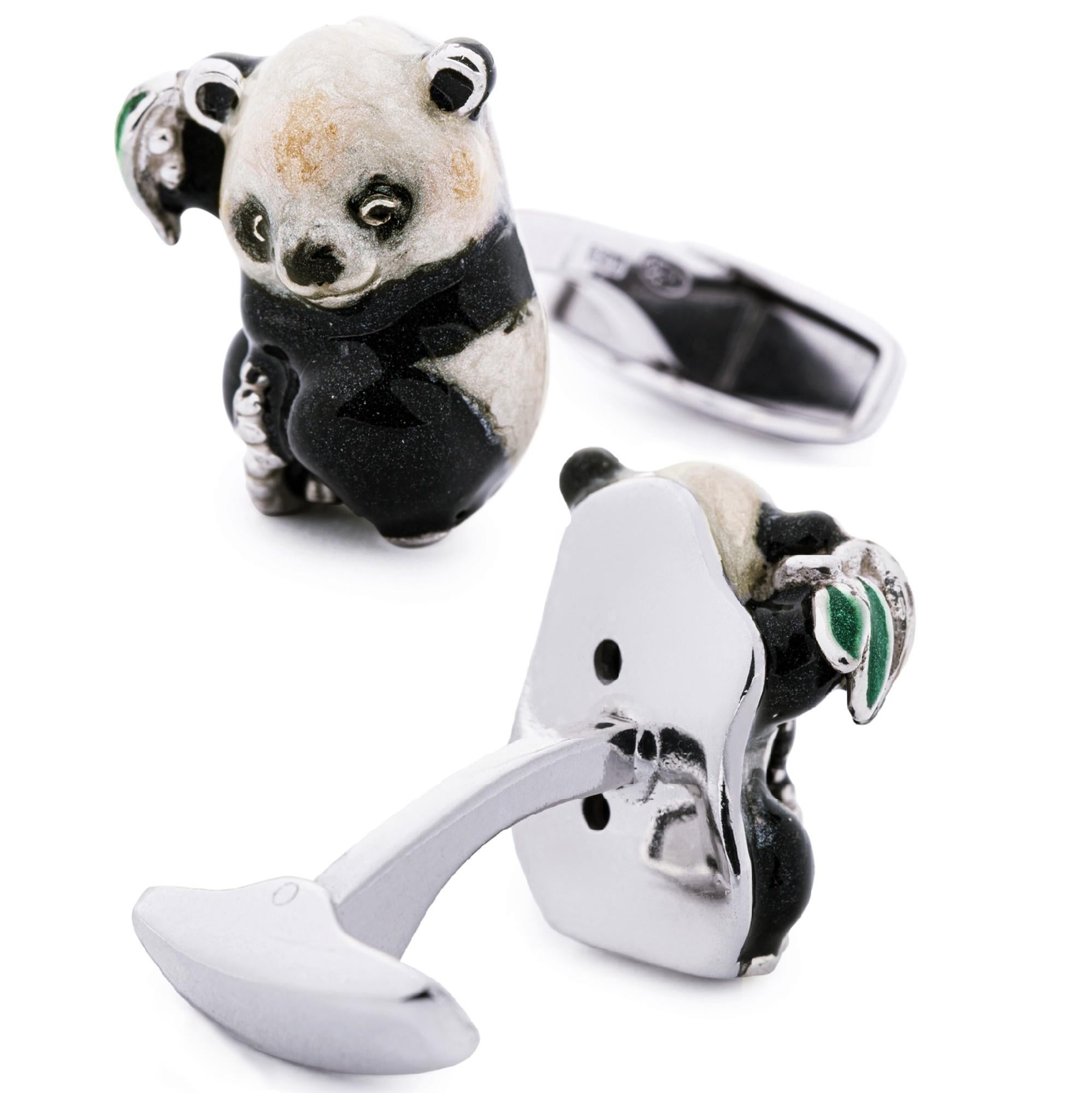 Alex Jona Boutons de manchette Panda en argent sterling et émail Neuf - En vente à Lugano, CH