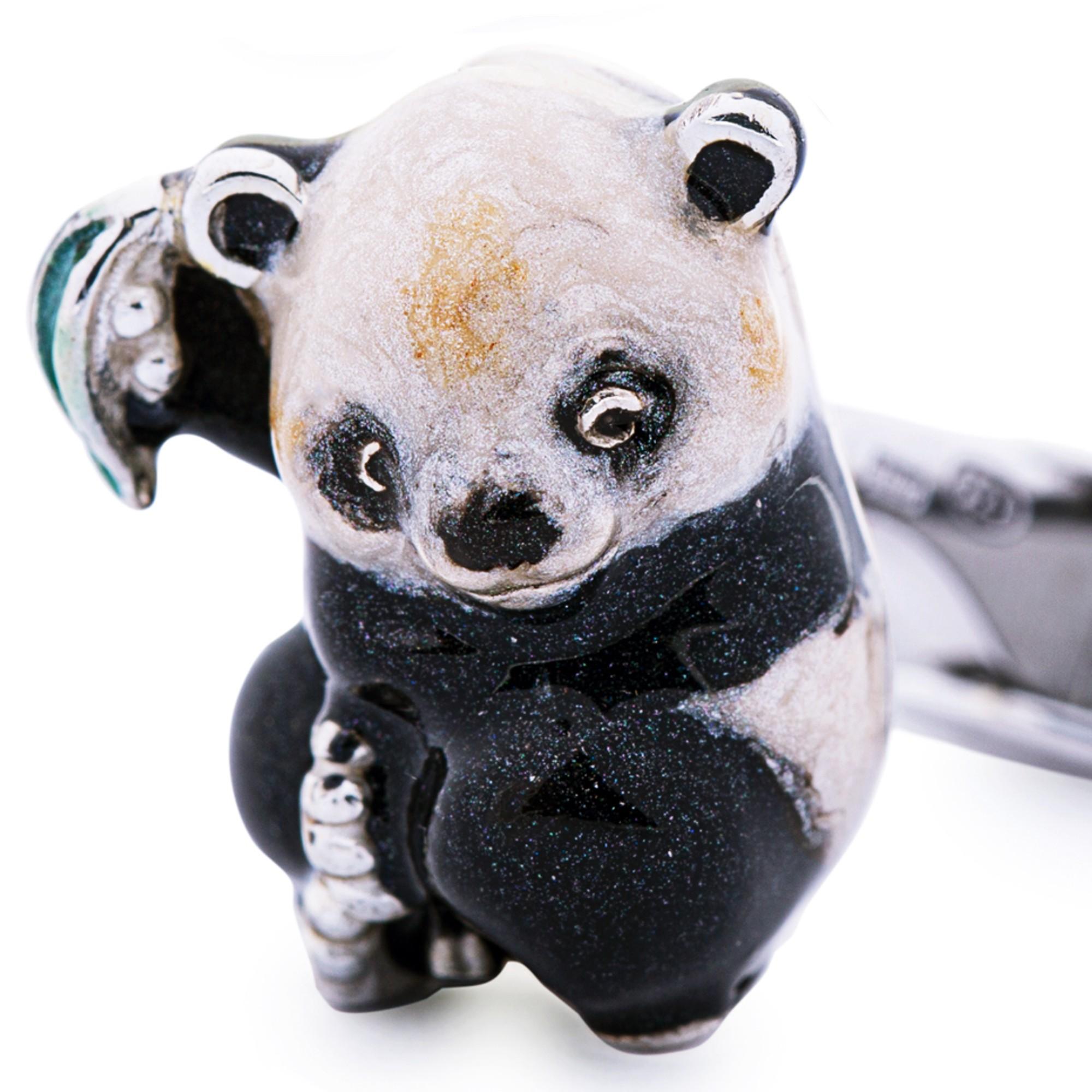Alex Jona Boutons de manchette Panda en argent sterling et émail Unisexe en vente