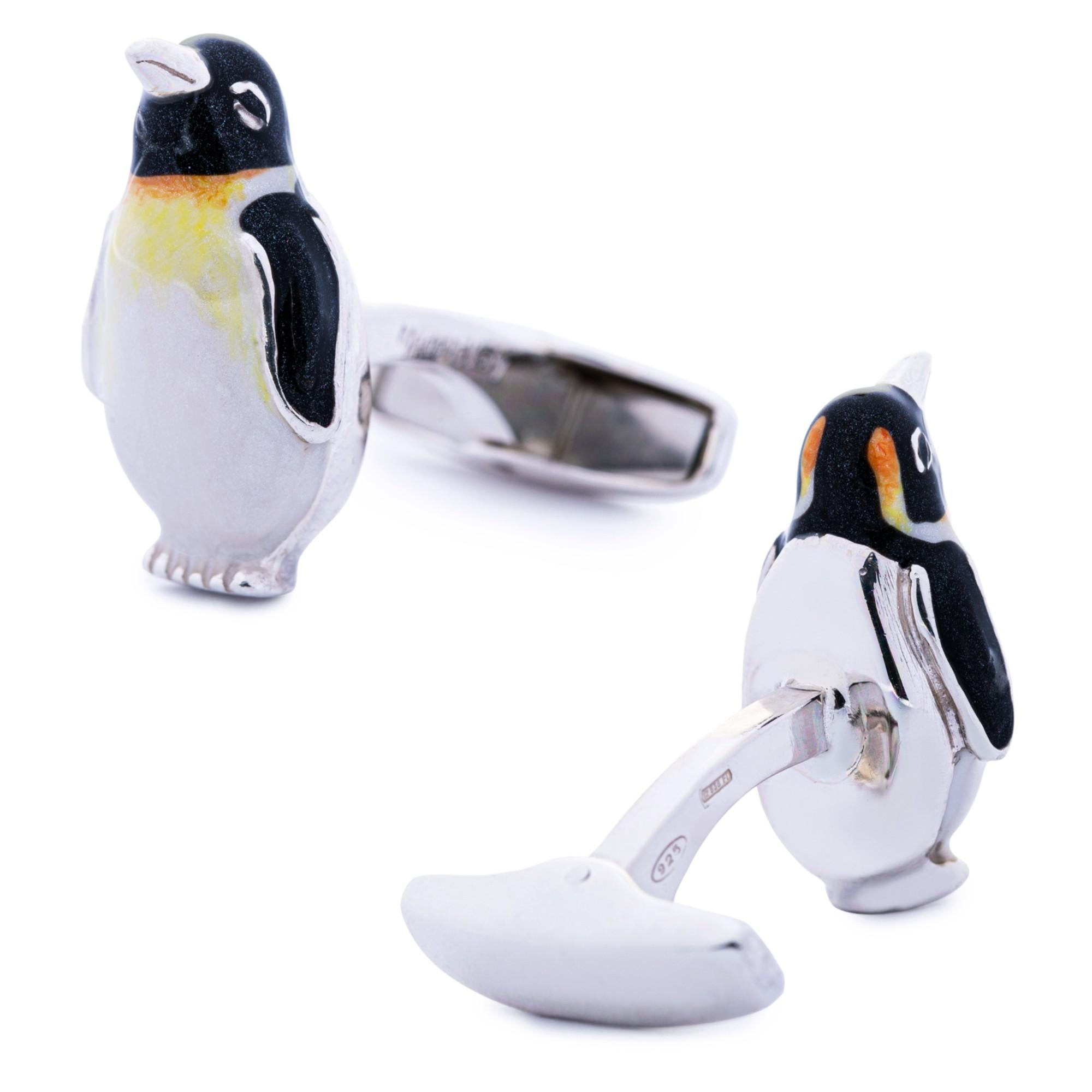 Alex Jona Boutons de manchette Penguin en argent sterling et émail Neuf - En vente à Lugano, CH