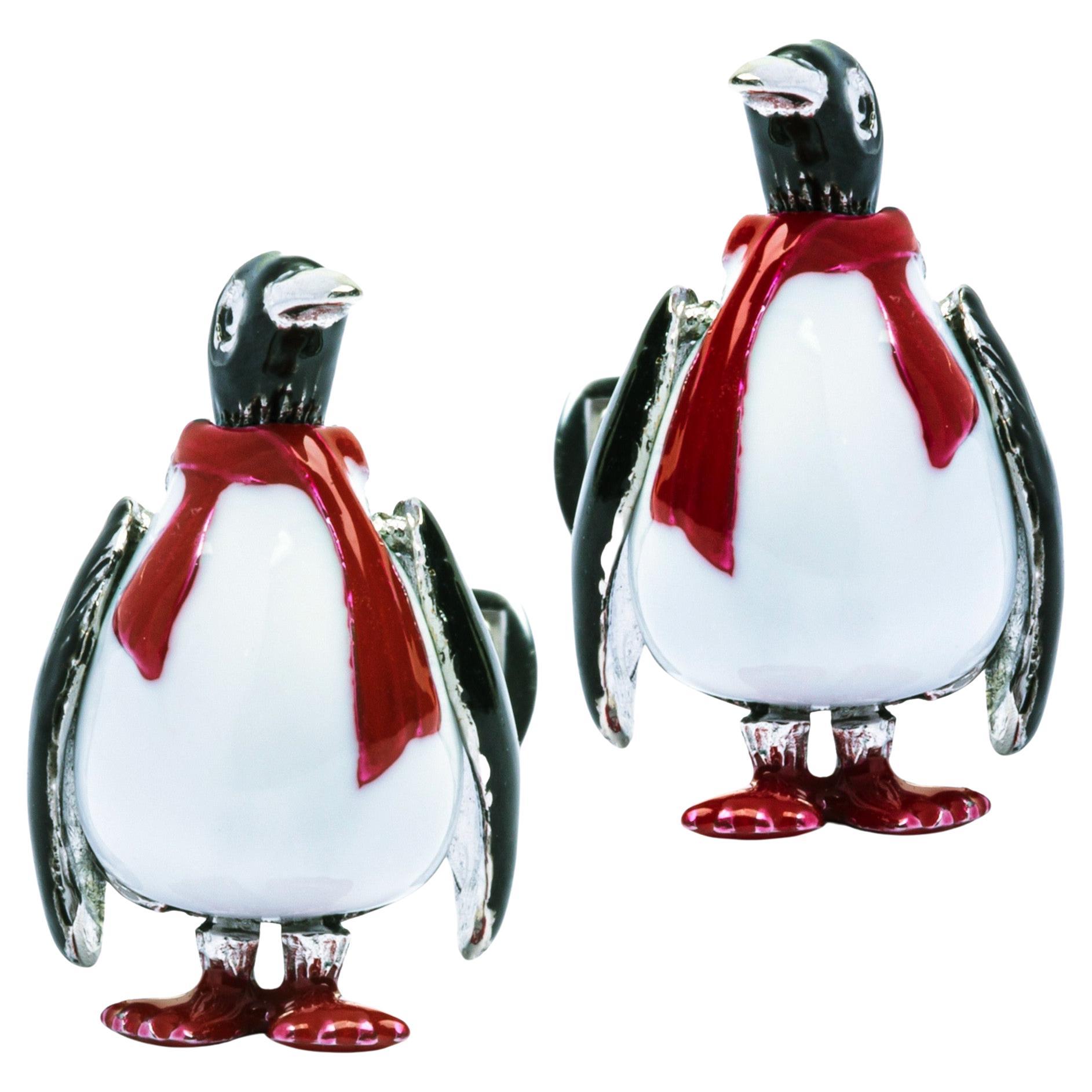 Alex Jona Sterling Silver Enamel Penguin Cufflinks