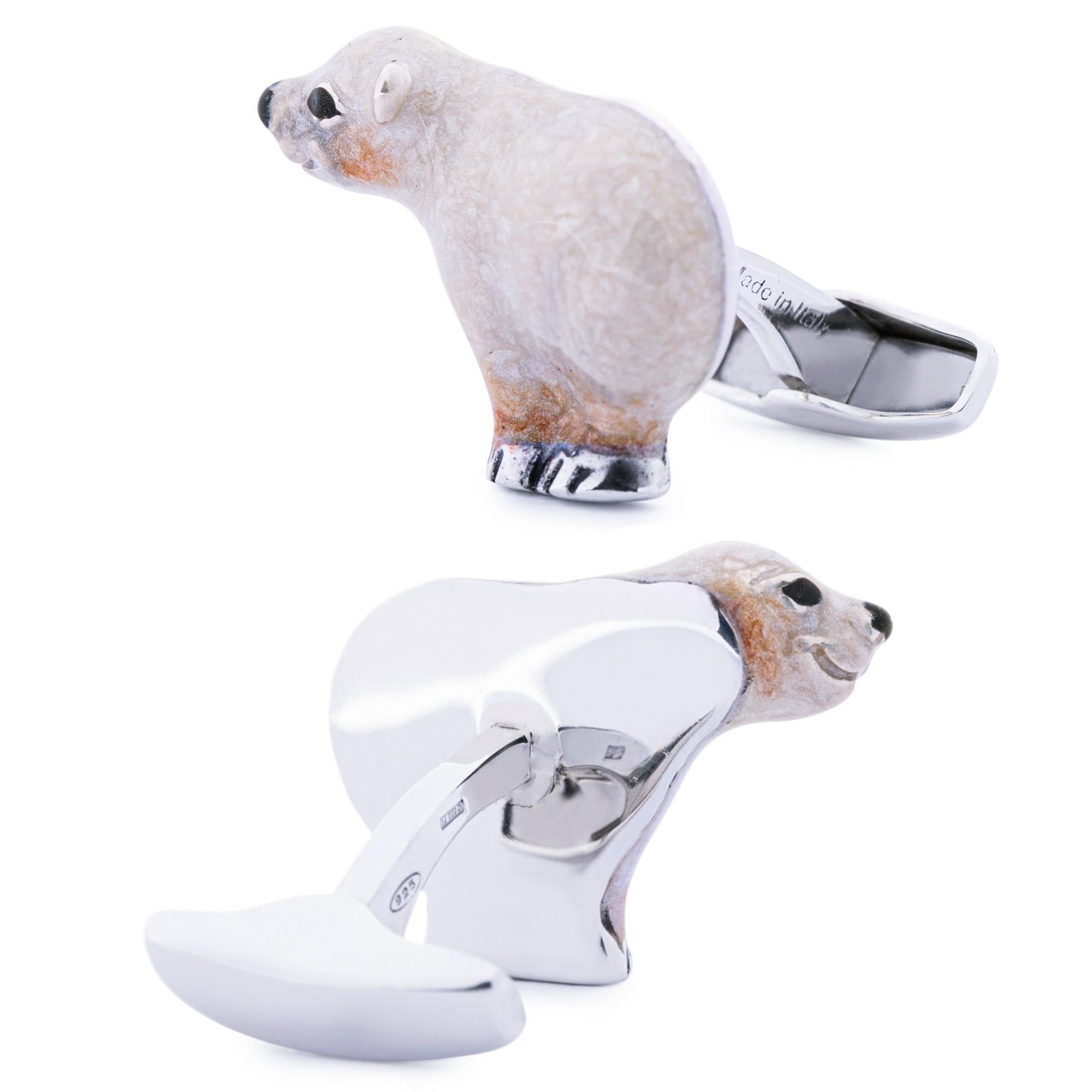 Alex Jona Sterling Silver Enamel Polar Bear Cufflinks In New Condition For Sale In Lugano, CH