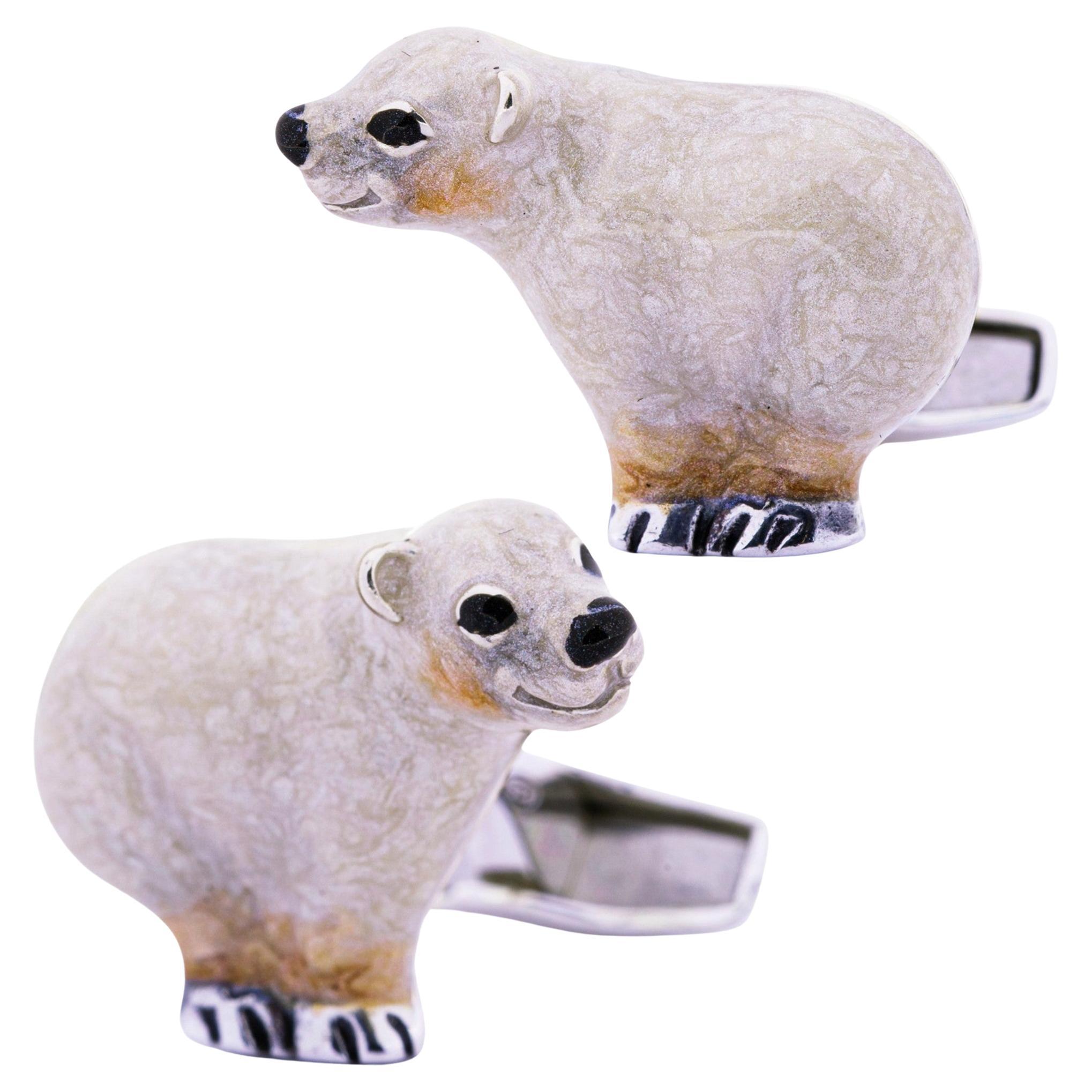 Alex Jona Sterling Silver Enamel Polar Bear Cufflinks For Sale