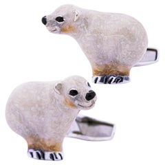 Gemelli con orso polare in argento smaltato Alex Jona