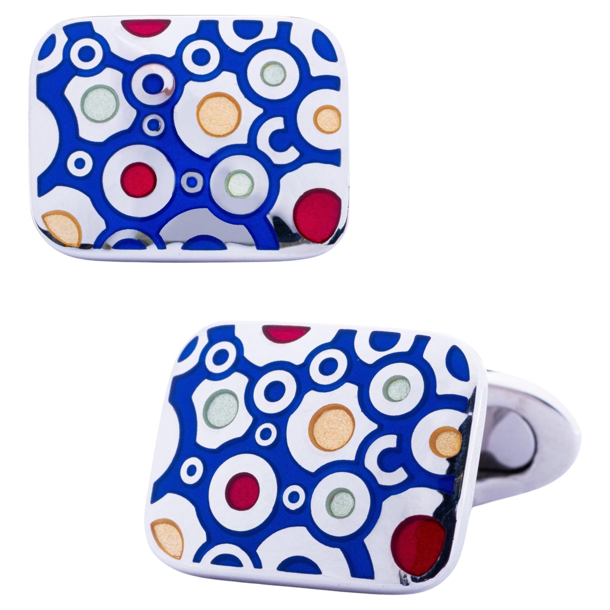 Alex Jona Sterling Silver Enamel Rectangular Cufflinks