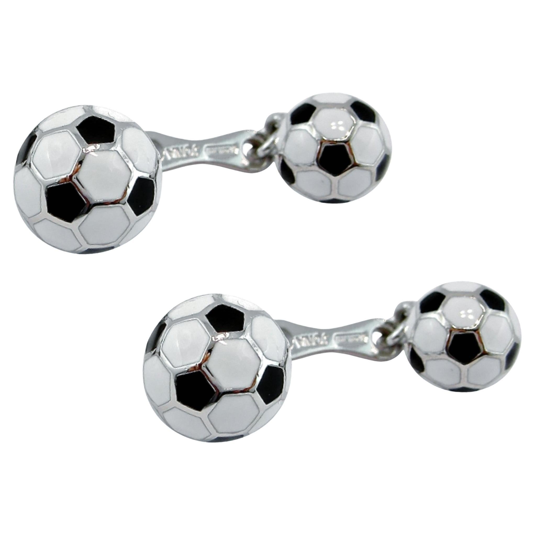 Alex Jona Sterling Silver Enamel Soccer Cufflinks For Sale
