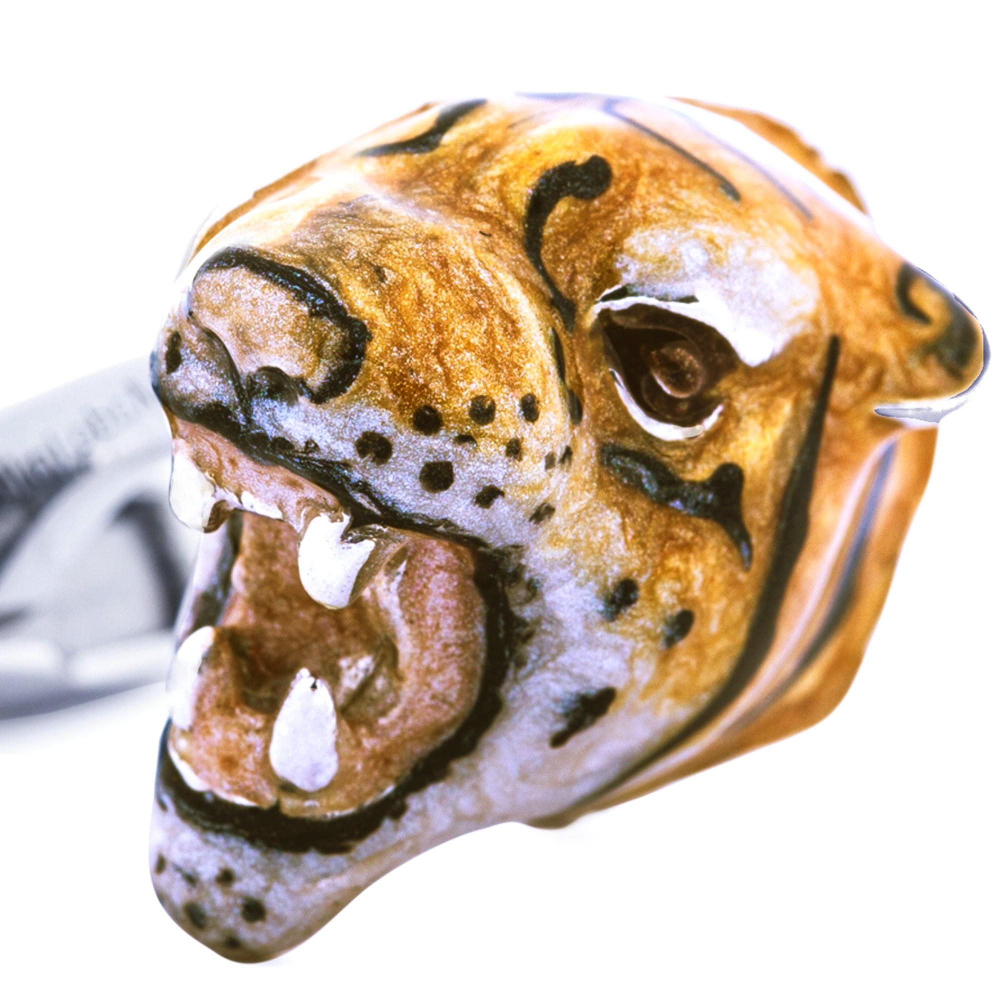 da uomo o donna Gemelli con tigre in argento smaltato di Alex Jona in vendita