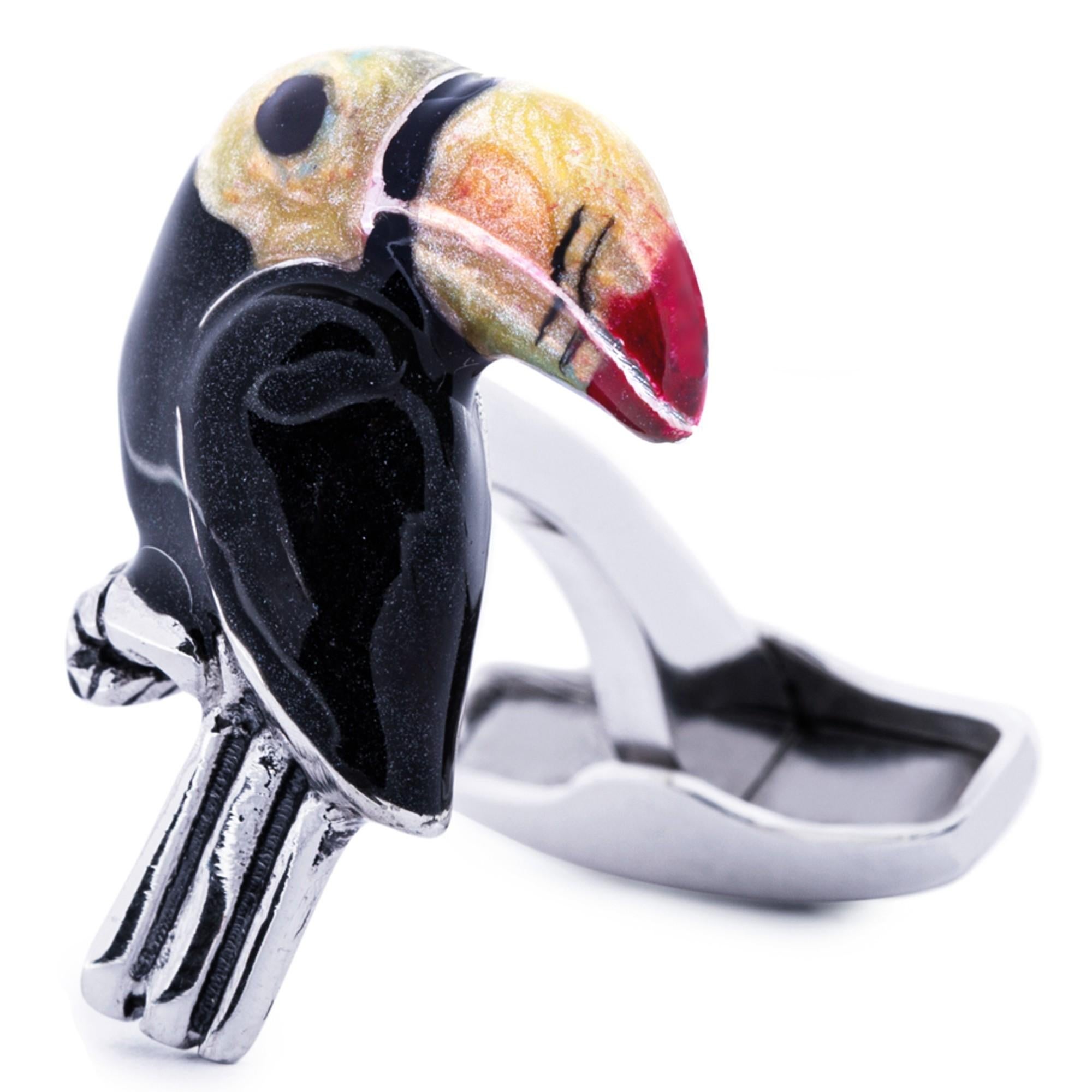 da uomo o donna Gemelli Alex Jona in argento smaltato Toucan in vendita