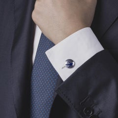 Alex Jona Sterling Silver Fencing Blue Enamel Cufflinks