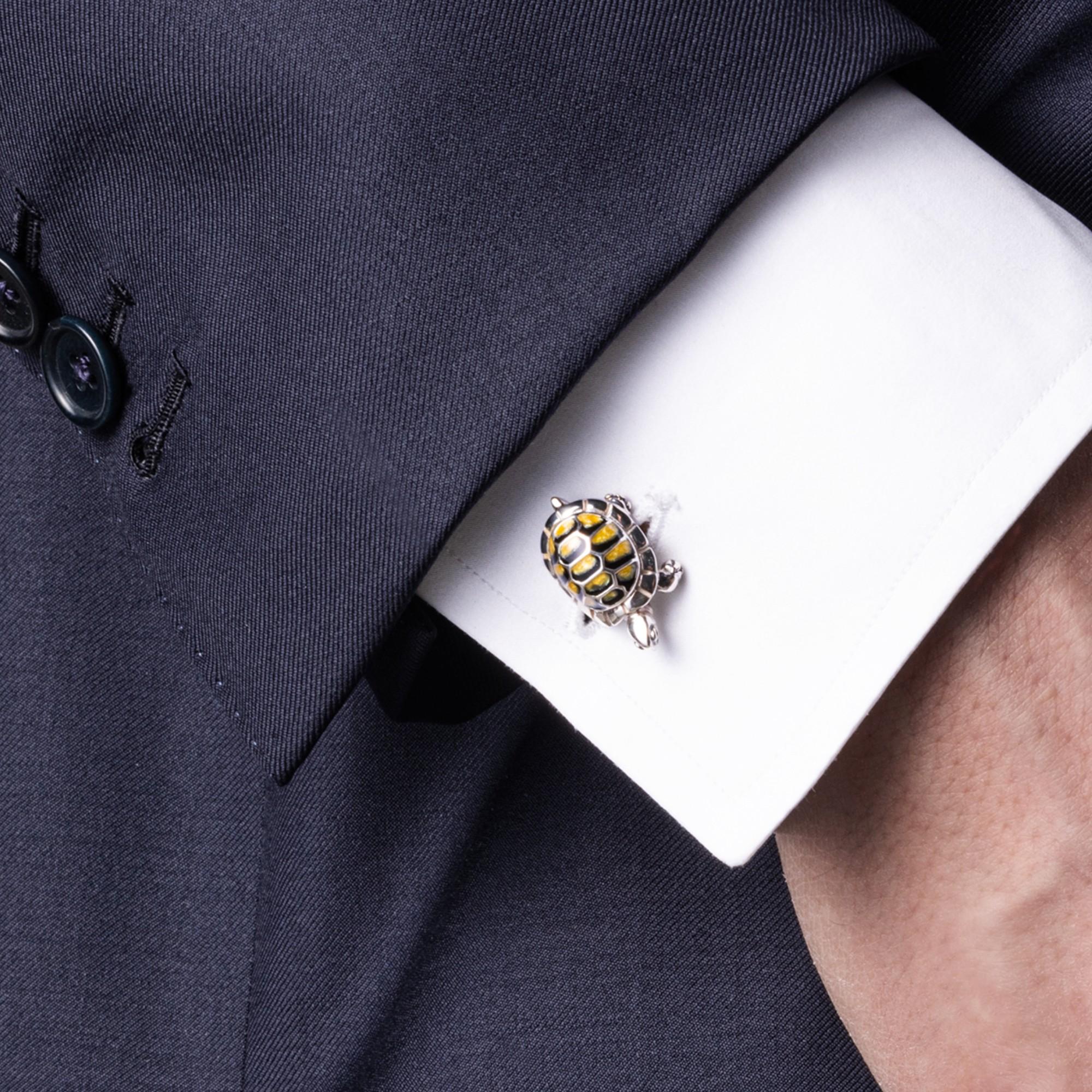 Alex Jona Sterling Silver Fire Enamel Turtle Cufflinks In New Condition For Sale In Lugano, CH