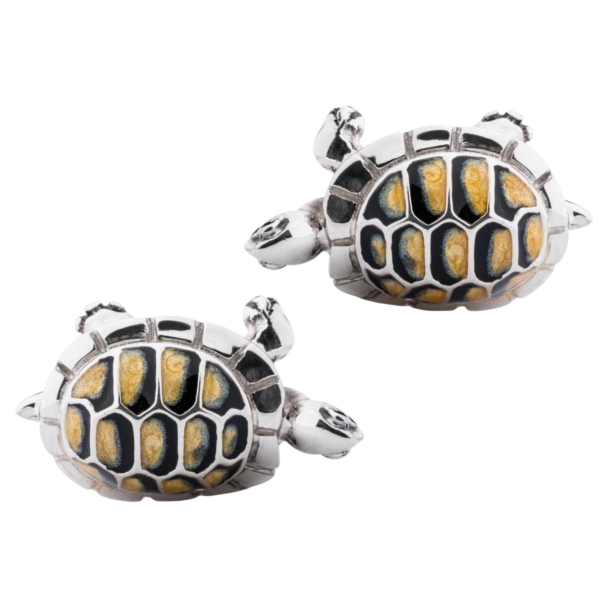 Alex Jona Sterling Silver Fire Enamel Turtle Cufflinks