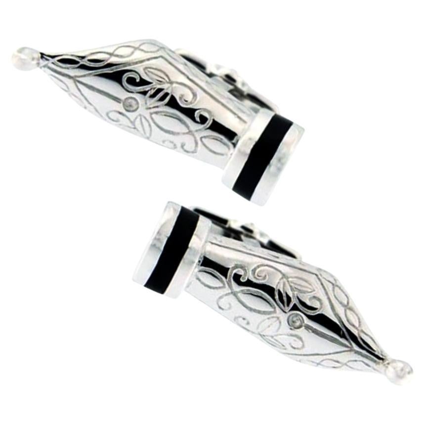 Alex Jona Sterling Silver Fountain Pen Nib Cufflinks For Sale