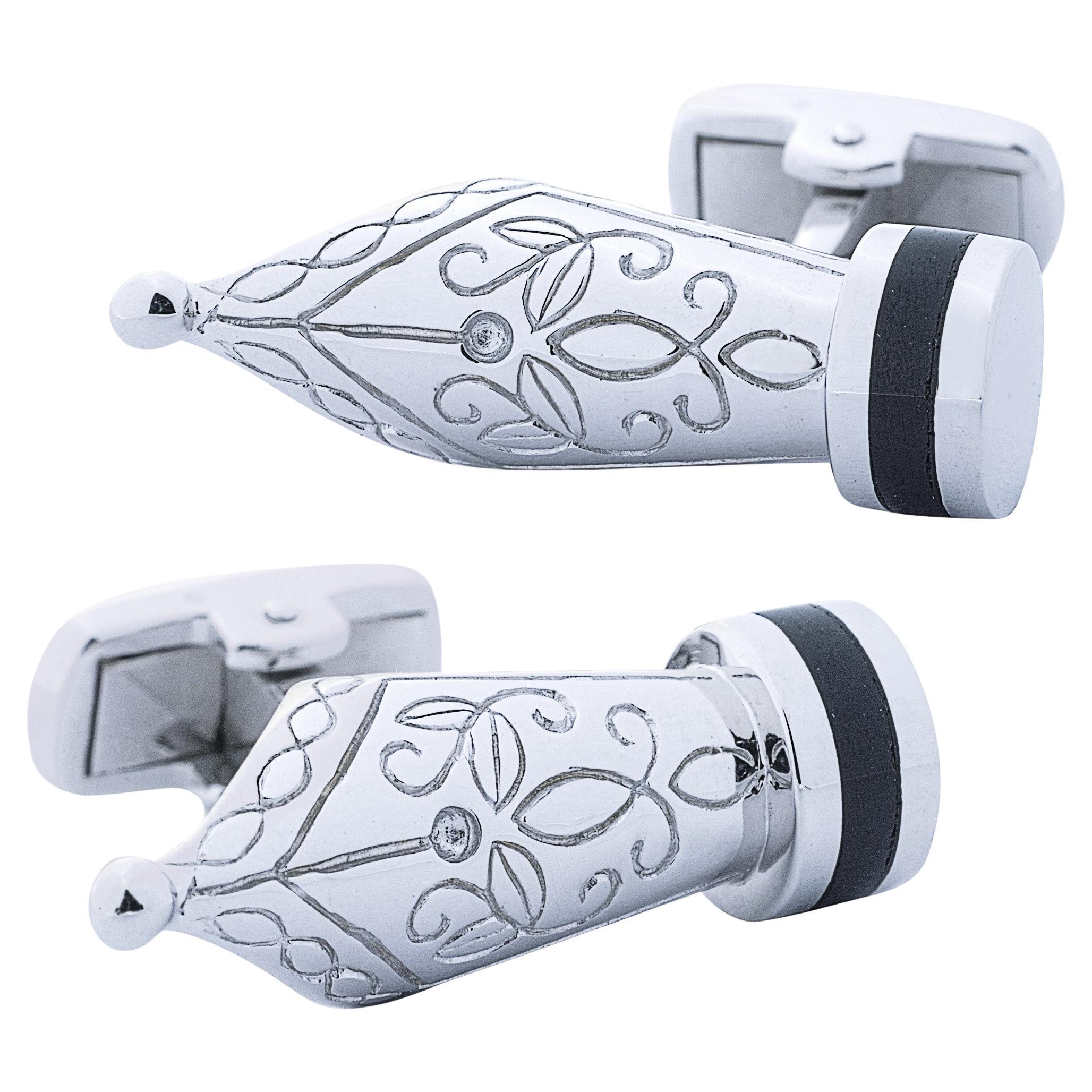 Alex Jona Boutons de manchette stylo plume de fontaine en argent sterling