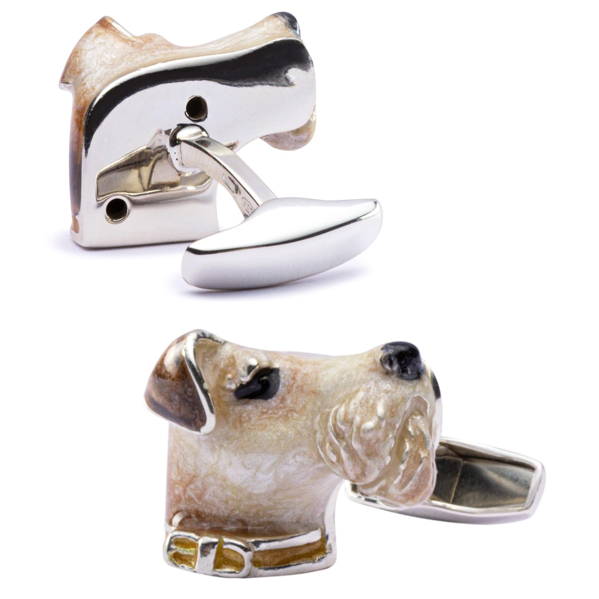 Gemelli con cane Fox Terrier di Alex Jona in argento sterling con smalto In condizioni Nuovo in vendita a Torino, Piedmont