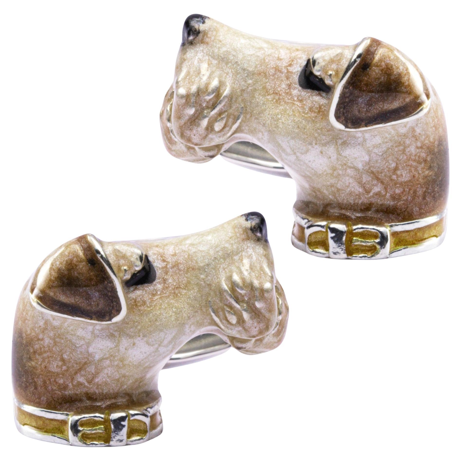 Alex Jona Sterling Silver Fox Terrier Dog Cufflinks with Enamel