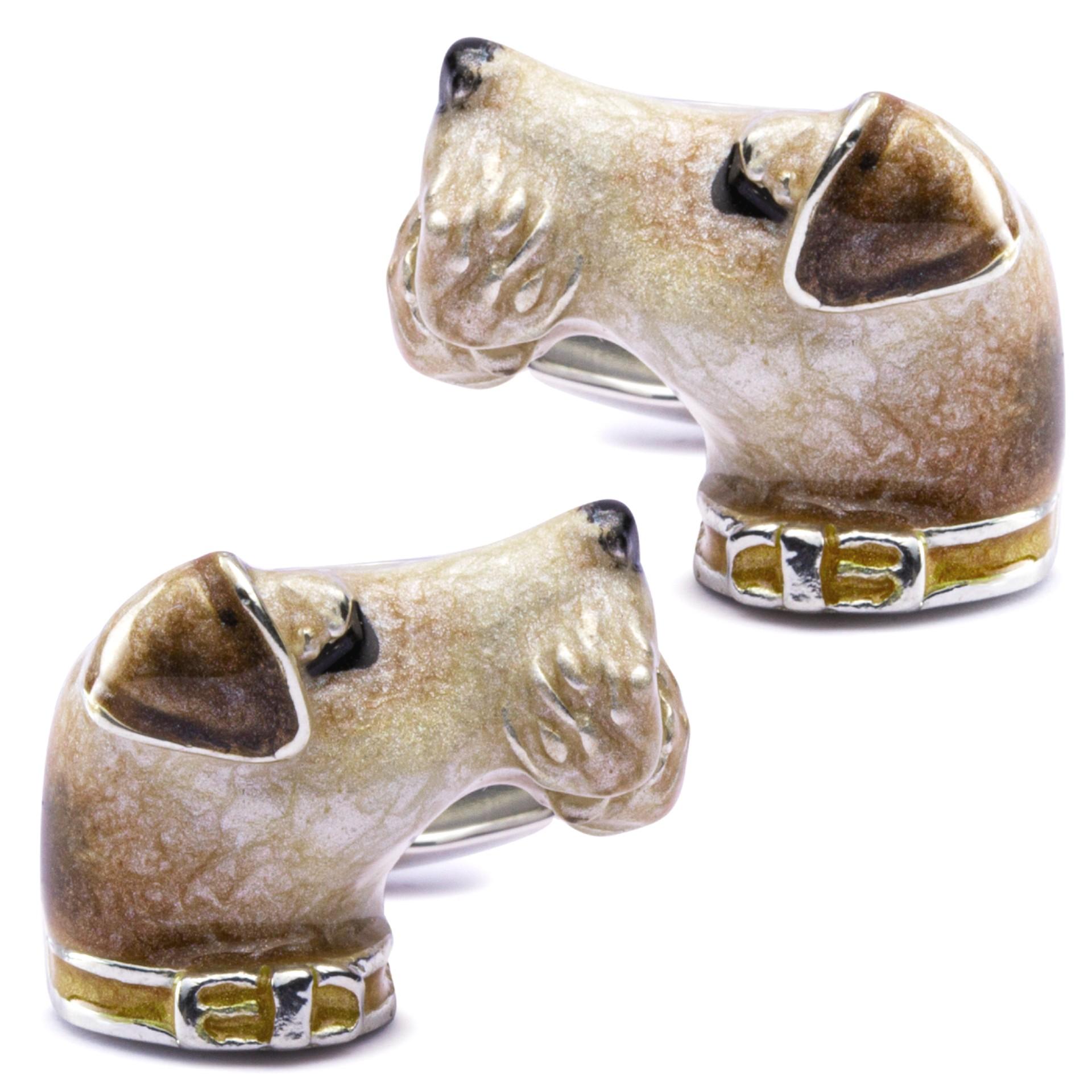 Alex Jona Sterling Silver Fox Terrier Dog Cufflinks with Enamel