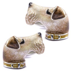 Alex Jona Sterling Silver Fox Terrier Dog Cufflinks with Enamel