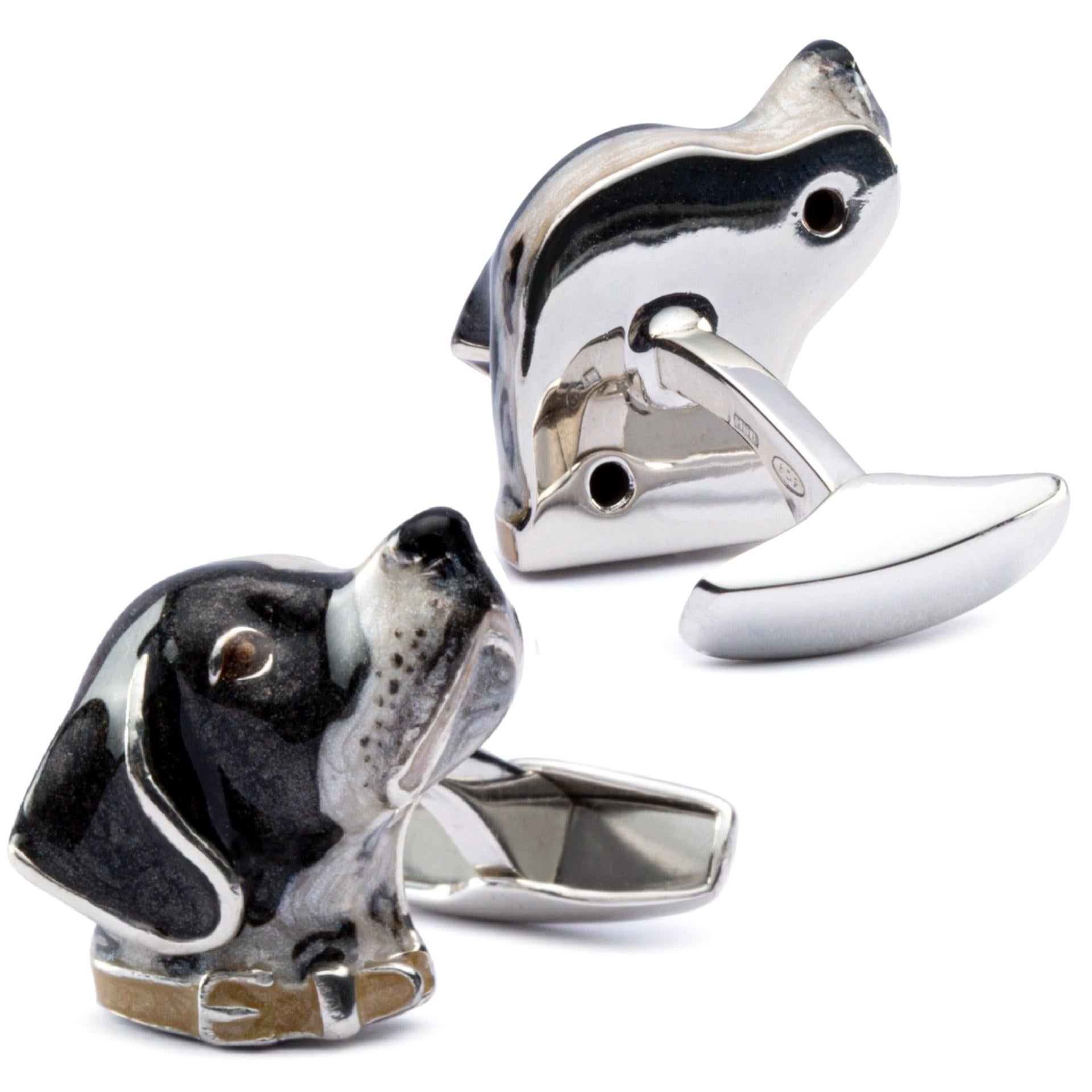 Gemelli Alex Jona in argento sterling con smalto e cane pointer francese In condizioni Nuovo in vendita a Lugano, CH