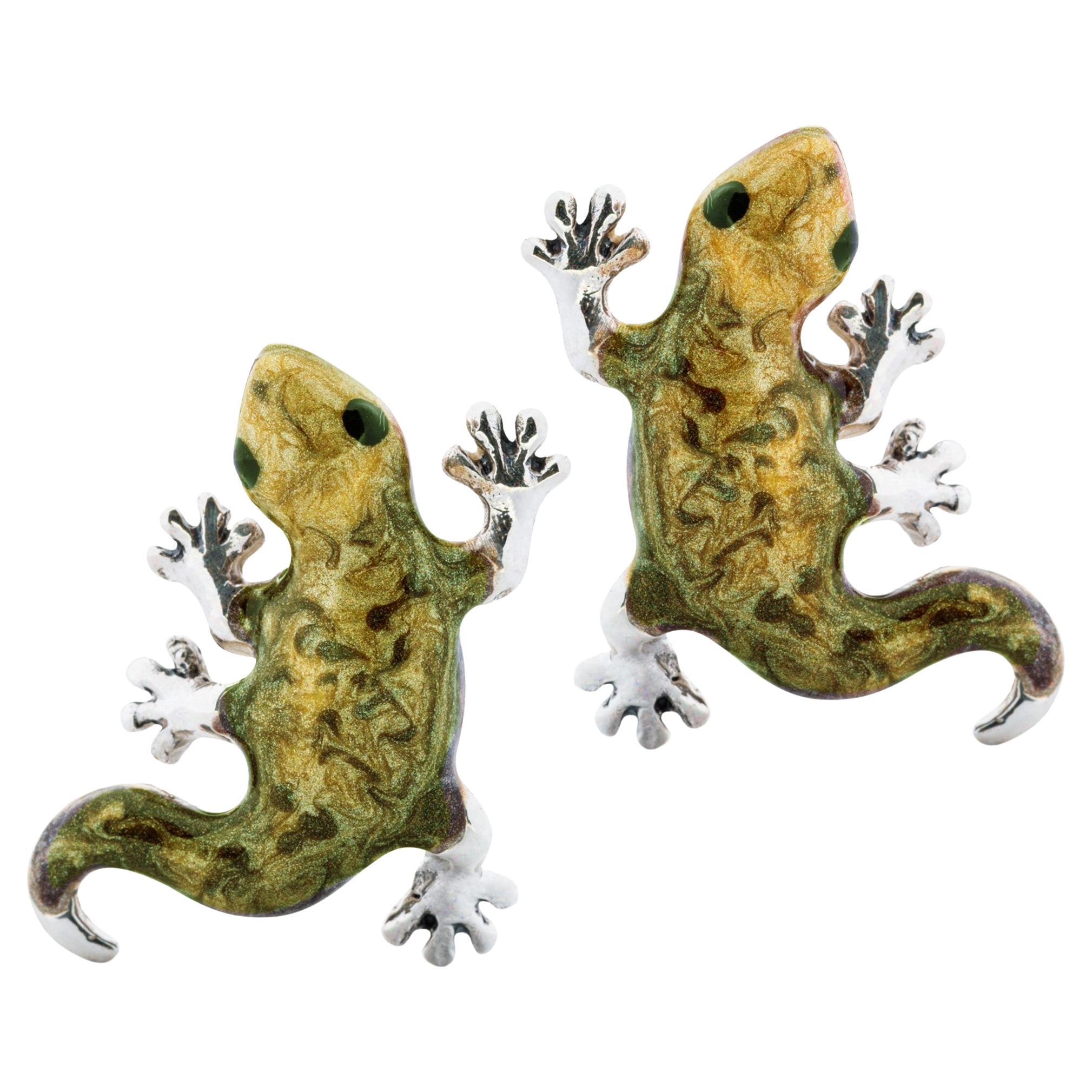 Alex Jona Sterling Silver Gecko Enamel Cufflinks
