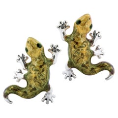Alex Jona Sterling Silver Gecko Enamel Cufflinks
