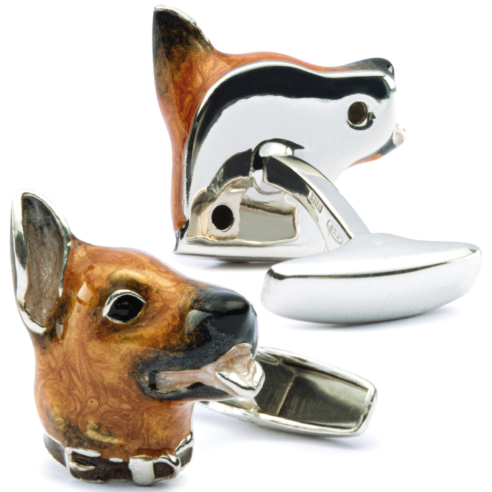 Manschettenknöpfe aus Sterlingsilber mit deutschem Sheperd-Hunde mit Emaille von Jona im Zustand „Neu“ im Angebot in Lugano, CH
