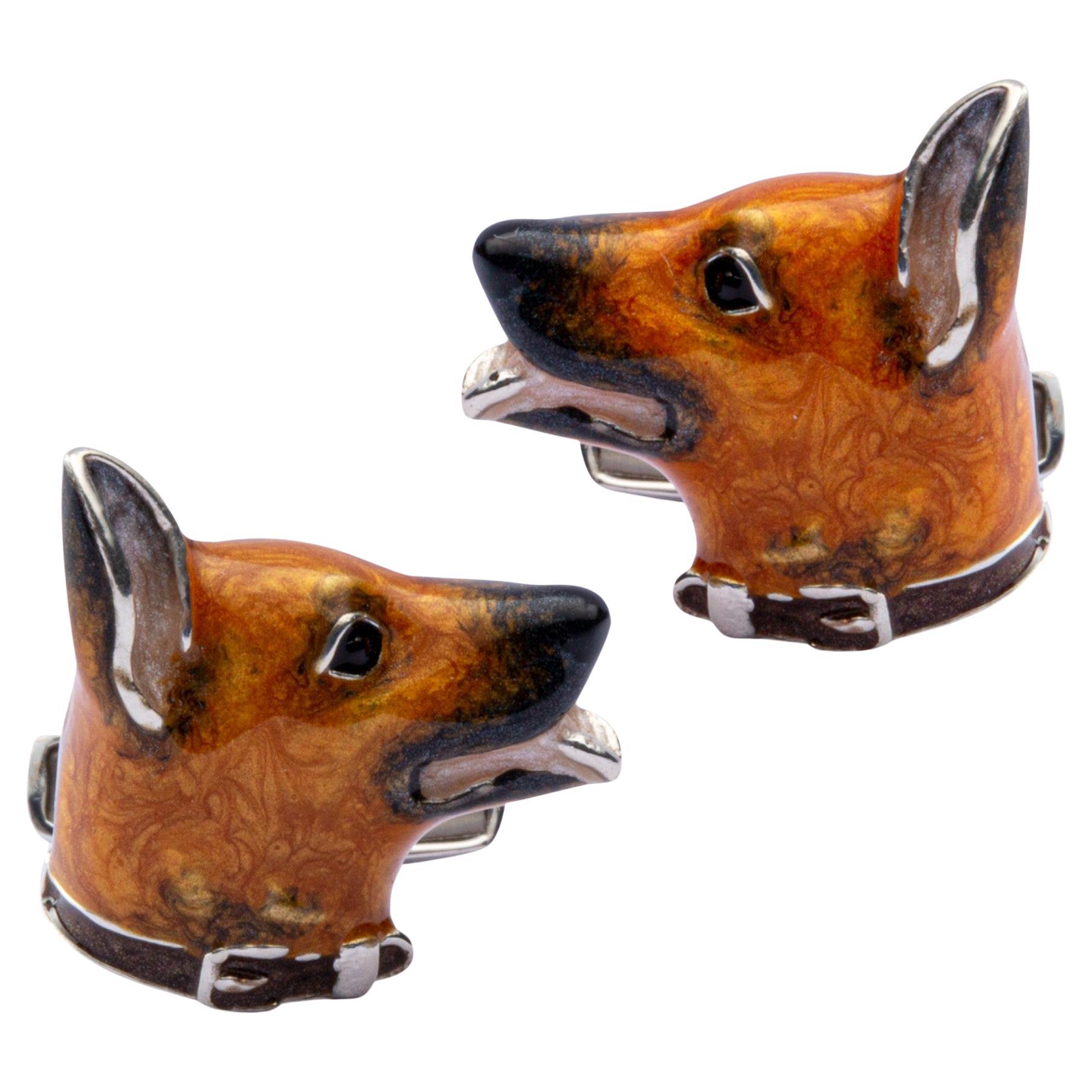 Alex Jona Sterling Silver German Sheperd Dog Cufflinks with Enamel