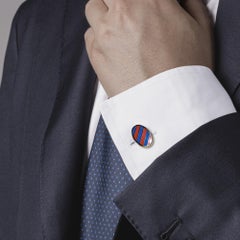 Alex Jona Sterling Silver Gold-Plated Blue and Red Stripe Enamel Cufflinks