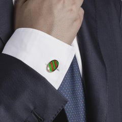Alex Jona Sterling Silver Gold-Plated Green and Red Stripe Enamel Cufflinks