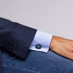 Alex Jona Sterling Silver Green Enamel Football Ball Cufflinks