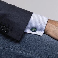 Alex Jona Sterling Silver Green Enamel Football Ball Cufflinks