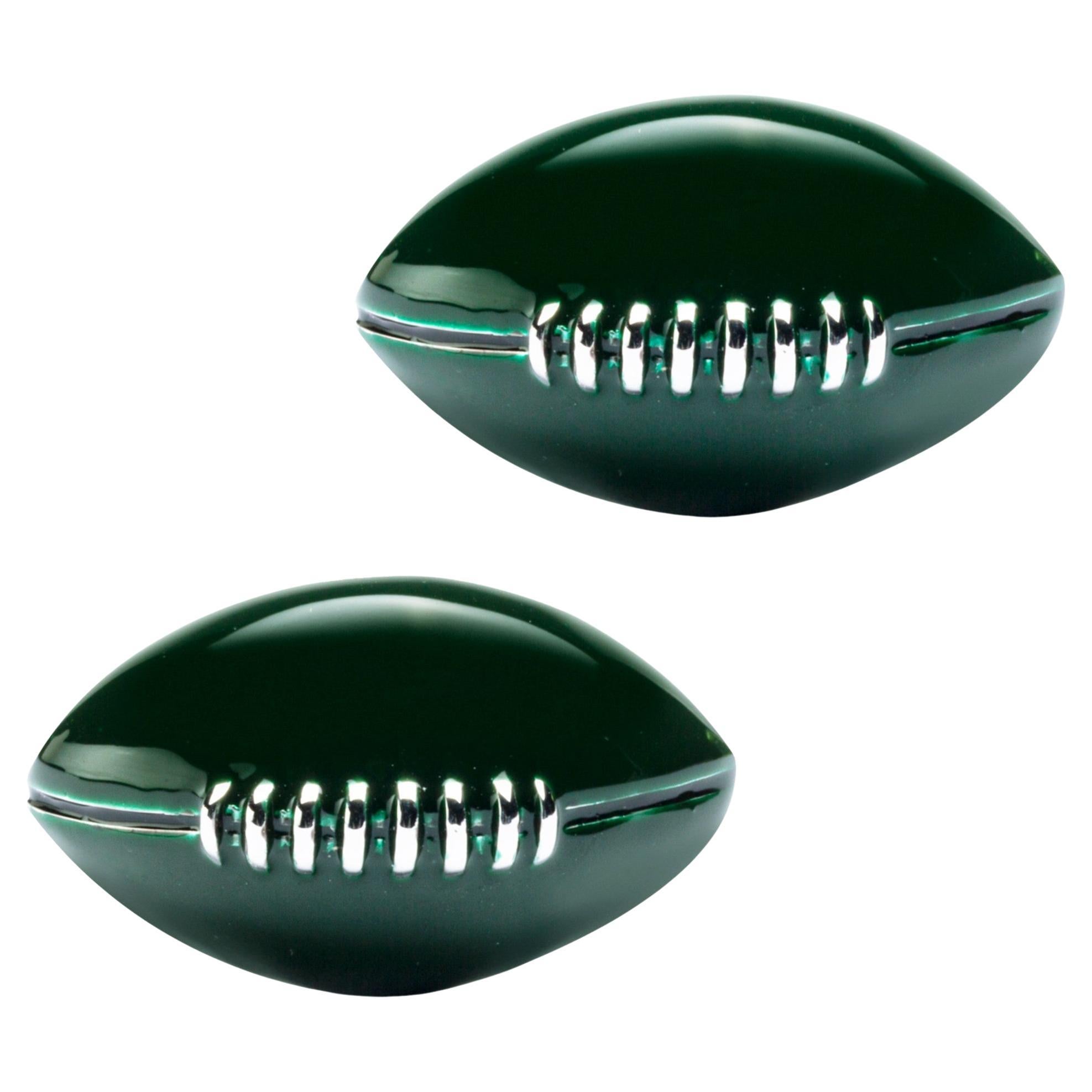 Alex Jona Sterling Silver Green Enamel Football Ball Cufflinks