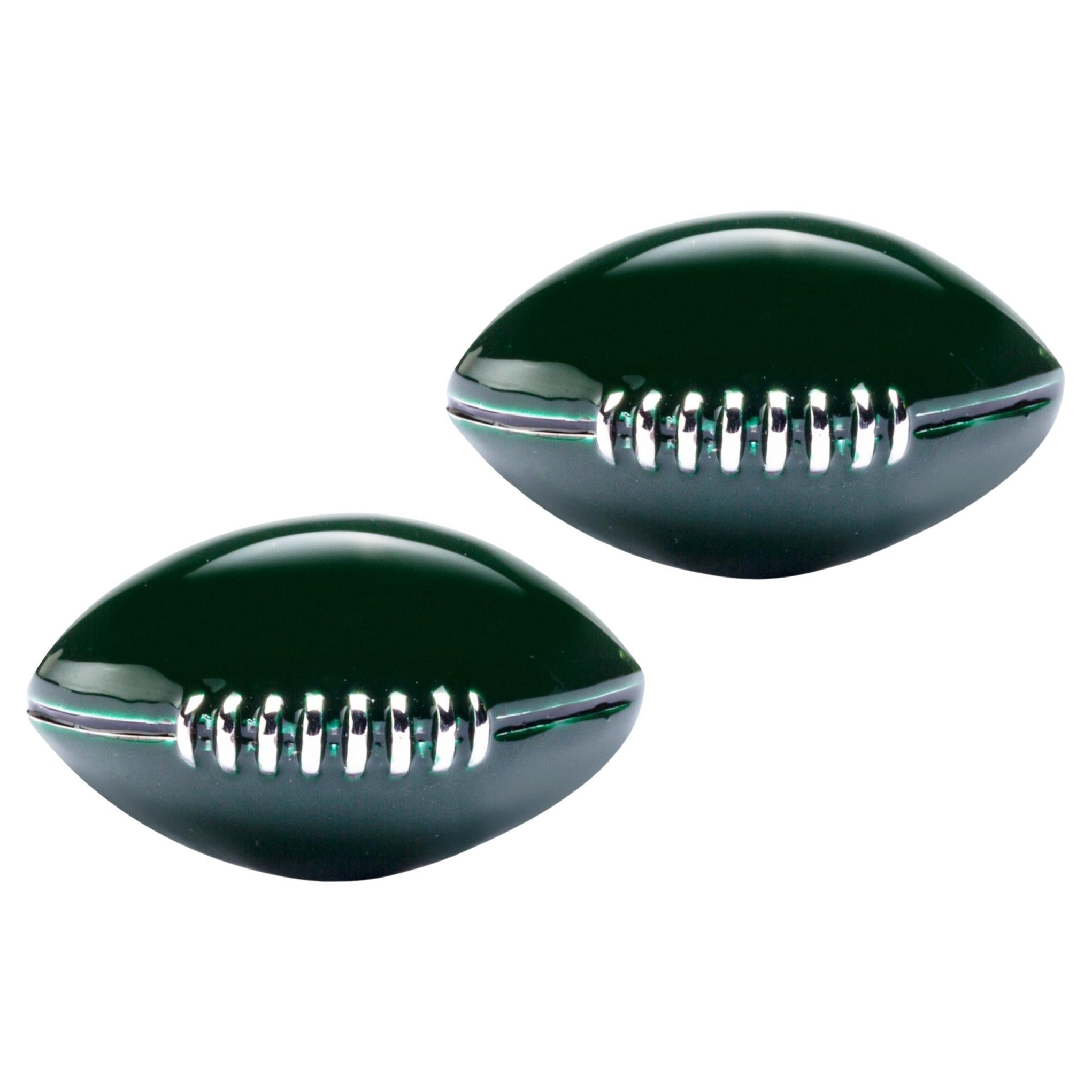 Alex Jona Sterling Silver Green Enamel Football Ball Cufflinks
