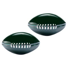Alex Jona Sterling Silver Green Enamel Football Ball Cufflinks