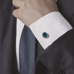 Alex Jona Sterling Silver Green Enameled Cufflinks