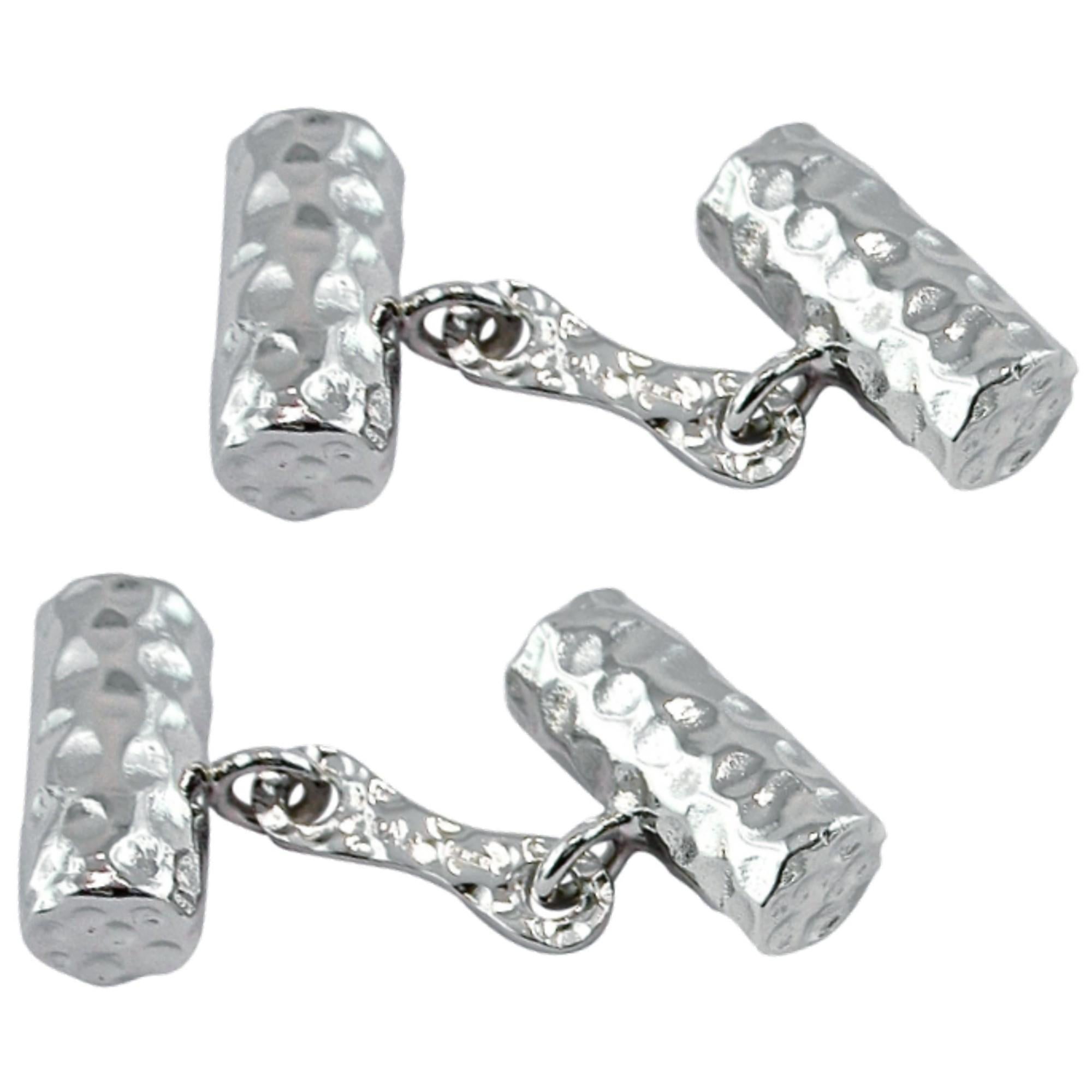 Alex Jona Sterling Silver Hammered Cylinder Cufflinks In New Condition For Sale In Torino, IT