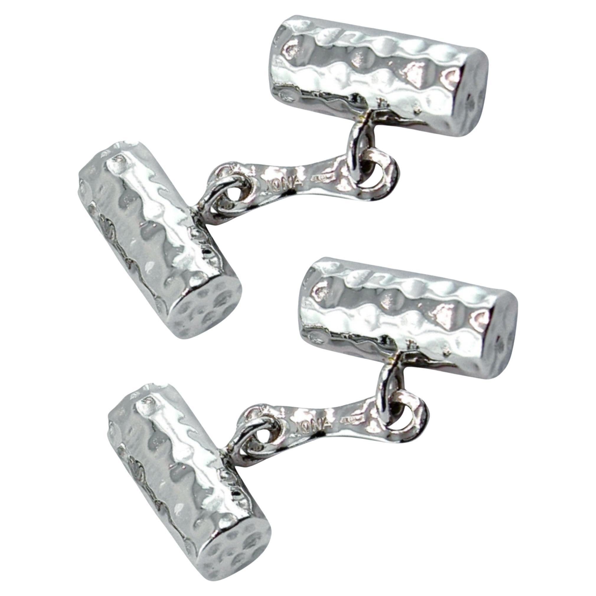 Alex Jona Sterling Silver Hammered Cylinder Cufflinks For Sale